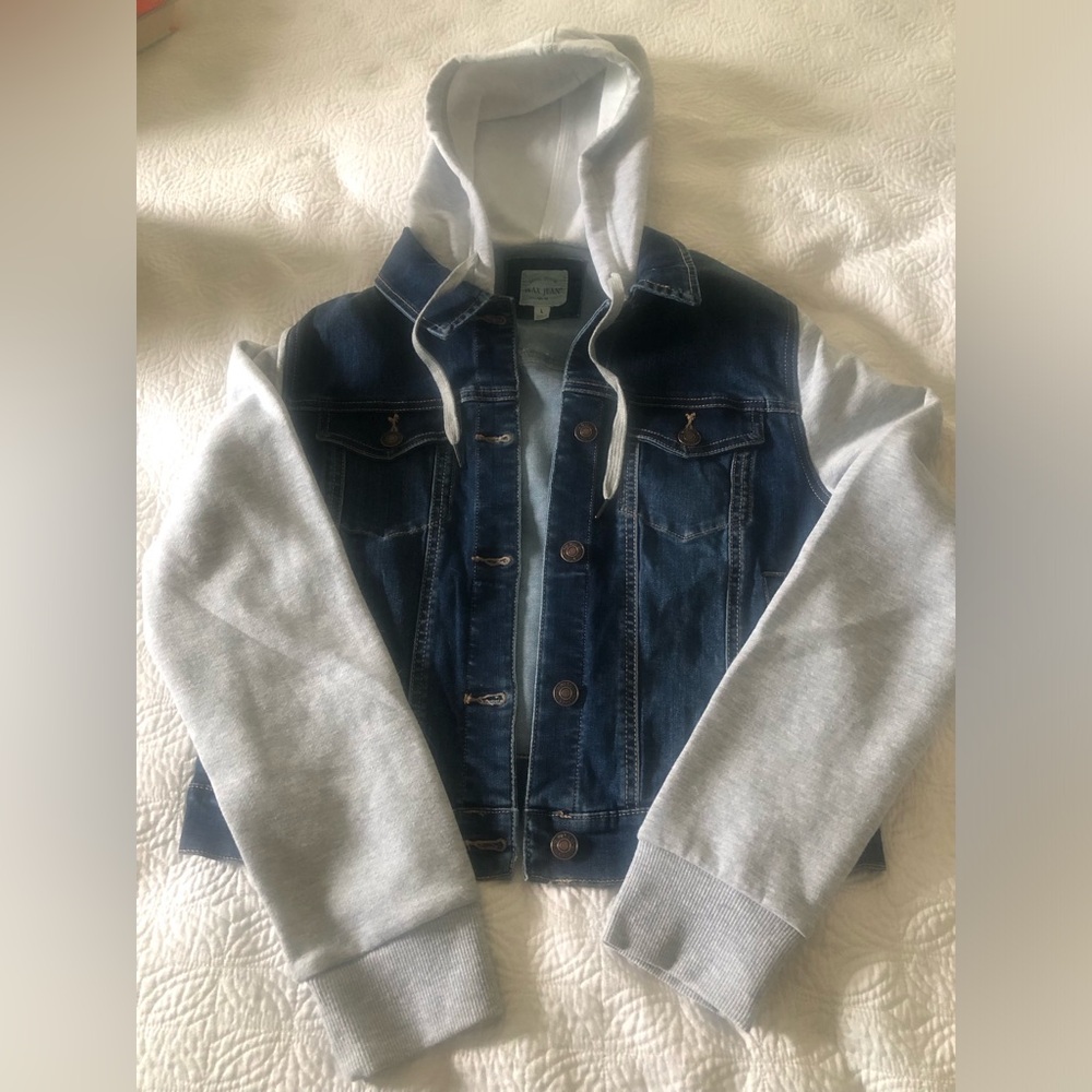 Hoodie sweatshirt denim jacket, size large by Wax Jean